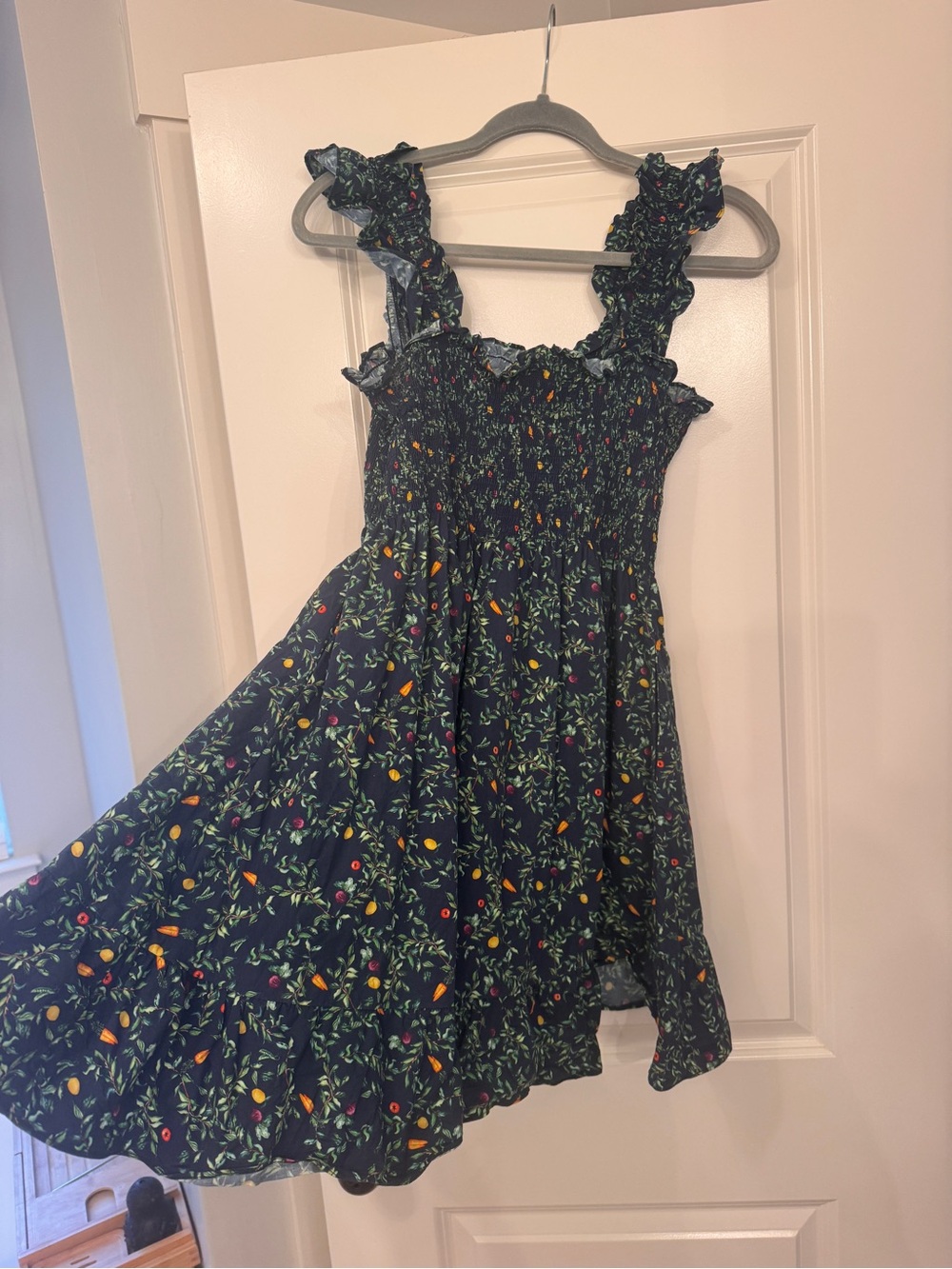 Hill House Navy Mini Dress with Green and Orange Floral Motif - Picture 4 of 4